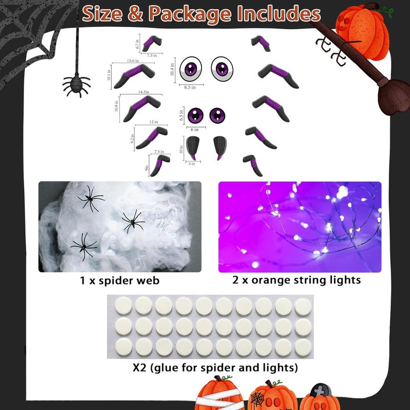 HEORIM Halloween Trunk Or Treat Car Decorations Kit, 19Pcs Spider Design Stickers with Spider Web and LED Lights, Trunk or Treat Decorations for SUV Garage Door Entryway Archway Party Supplies - Image 3